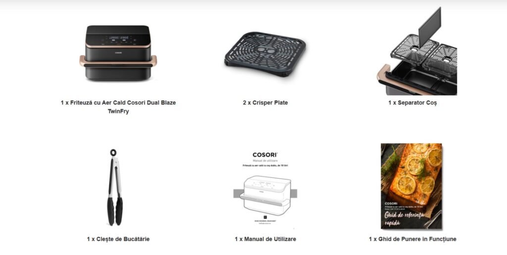 CONȚINUTUL PACHETULUI - Cosori Dual Blaze TwinFry 10L
